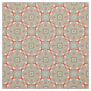 Tissu Joli Retro Chic Rouge Turquoise Mosaïque Motif