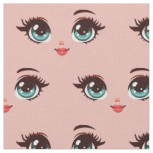 Tissu joli rétro grande fille aux yeux de dessin animé p