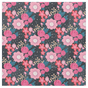 Tissu Joli rose giral Floral Silver Dots Gris design