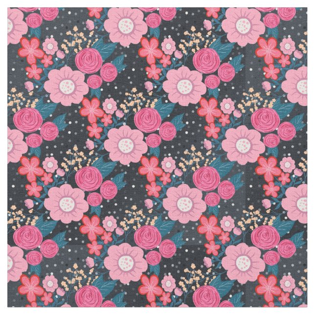 Tissu Joli rose giral Floral Silver Dots Gris design (Fermer)
