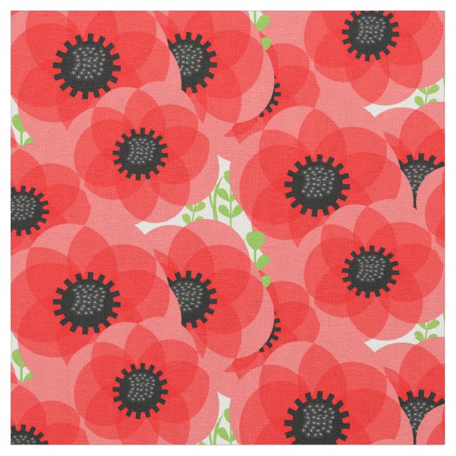 Tissu Joli rouge Poppy Été Floral Imprimer (Fermer)
