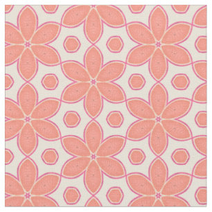 Tissu Joli Saumon rose Fleurs & Pots Motif