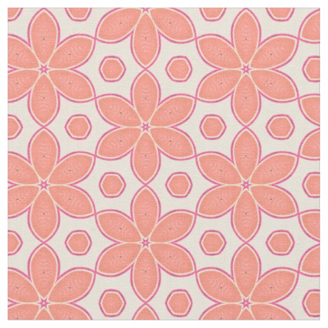 Tissu Joli Saumon rose Fleurs & Pots Motif (Fermer)