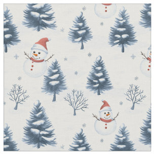 Tissu Joli Snowman Et Snowy Trees
