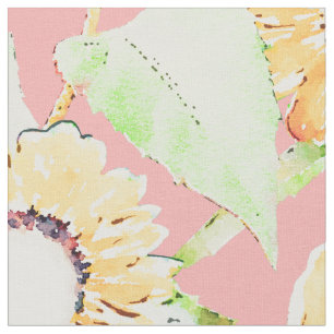 Tissu Joli Tournesol jaune et rose Aquarelle Peinture