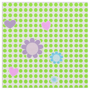Tissu Joli Vert Blanc Taches Fleurs Et Coeurs Ditsy