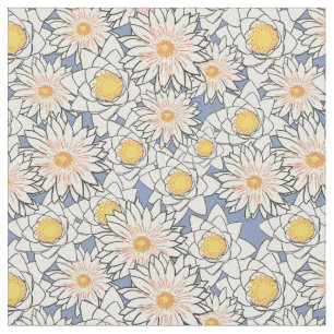 Tissu Jolie aquarelle fleurie l Bleu et blanc motif