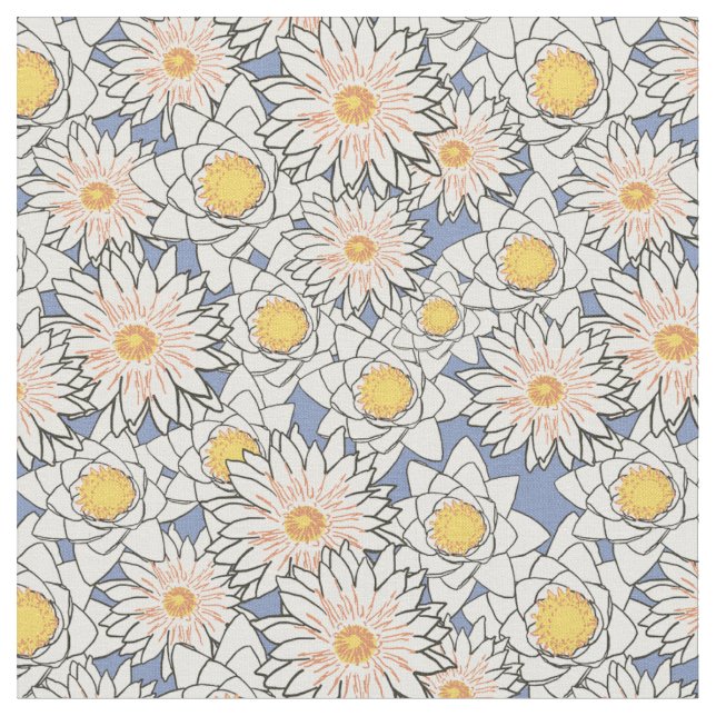 Tissu Jolie aquarelle fleurie l Bleu et blanc motif (Fermer)