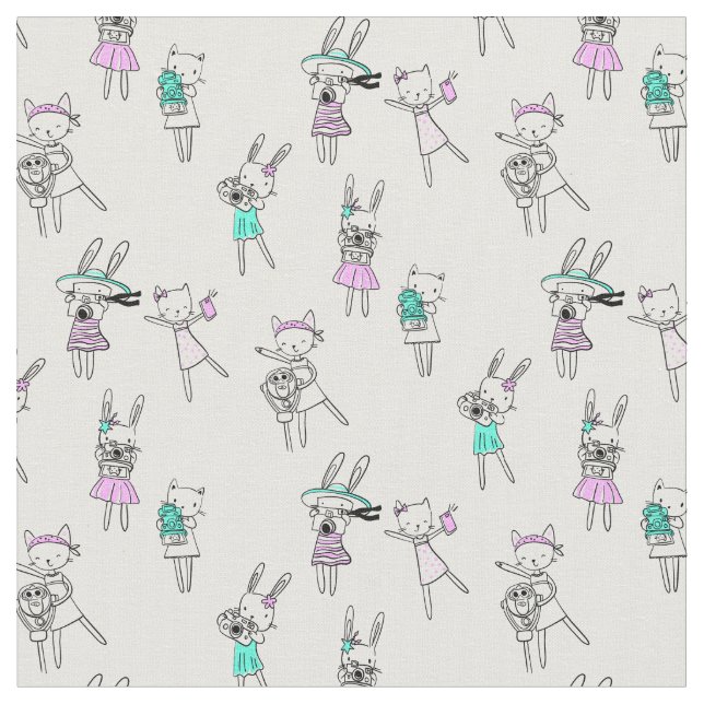Tissu Jolie Doodle Chat Filles Motif (Fermer)
