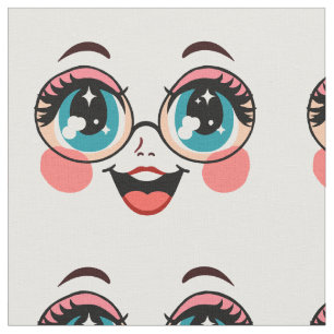 Tissu jolie fille avec lunettes dessin animé poupée visa
