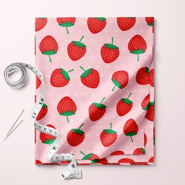 Tissu Jolie fraise rose et rouge d'été (Créateur téléchargé)
