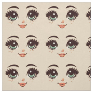 Tissu jolie poupée de dessin animé visage constellé de t