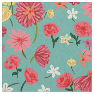 Tissu Jolie rose Petite Fleurs sur Aqua Color