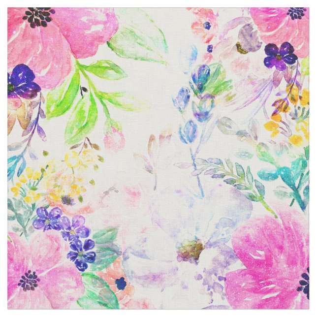 Tissu Jolies Fleurs Boho Floral Aquarelle Design (Fermer)