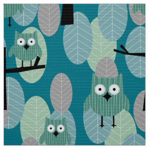 Tissu Jouer Bois Rétro Chouette Motif Gris Turquoise Ver