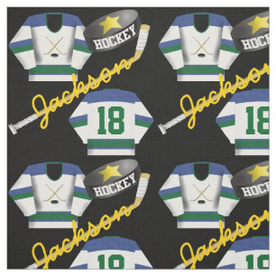 Tissu Joueur de hockey Jersey Puck and Stick Nom du joue