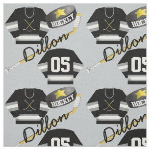Tissu Joueur de hockey Jersey Puck and Stick Nom du joue