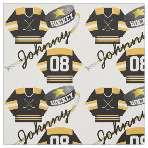 Tissu Joueur de hockey Jersey Puck and Stick Nom du joue