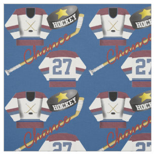 Tissu Joueur de hockey Jersey Puck and Stick Nom du joue