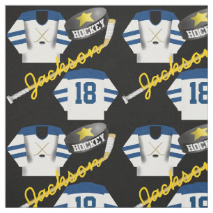 Tissu Joueur de hockey Jersey Puck and Stick Nom du joue