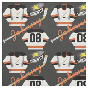 Tissu Joueur de hockey Jersey Puck and Stick Nom du joue