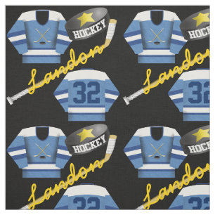 Tissu Joueur de hockey Jersey Puck and Stick Nom du joue