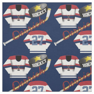 Tissu Joueur de hockey Jersey Puck and Stick Nom du joue
