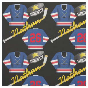 Tissu Joueur de hockey Jersey Puck and Stick Nom du joue