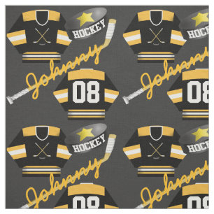 Tissu Joueur de hockey Jersey Puck and Stick Nom du joue
