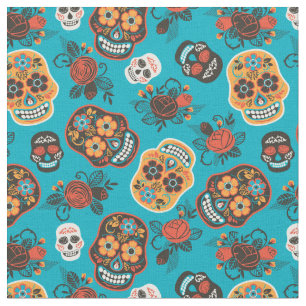 Tissu Jour des Crânes Morts Bleu & Orange