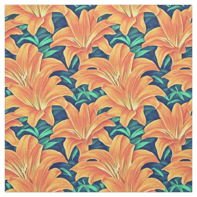 Tissu Jour d'Orange avec des Feuilles verts (Échantillon)
