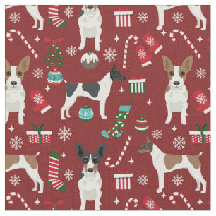 Tissu jour férié de noël burgundy, chien de rat terri
