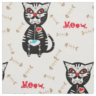 Tissu Jour mignon du crâne mort Cat Meow Imprimer