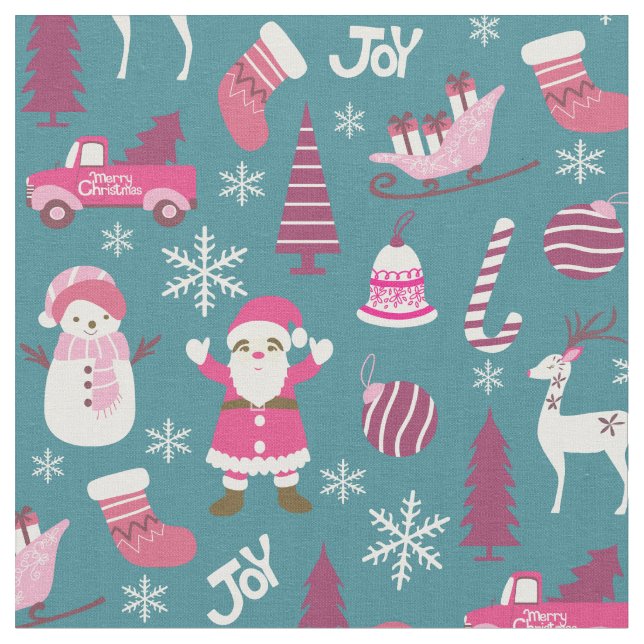 Tissu Joy Christmas Turquoise (Fermer)