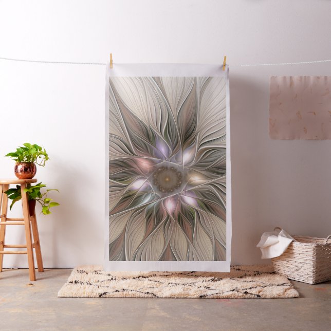 Tissu Joyeuse Fleur Abstrait Beige Brown Floral Fractal (In Situ)