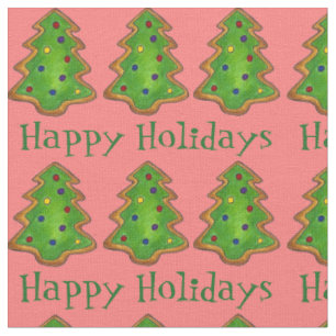 Tissu Joyeuses fêtes Noël Arbre Vacances Cookies