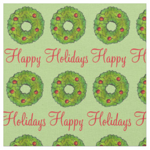 Tissu Joyeuses fêtes Noël Noël Noël Noël Green Wreath Co