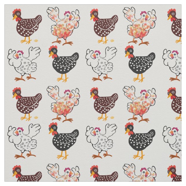Tissu Joyeuses poules mouchetées et oeufs (Échantillon)