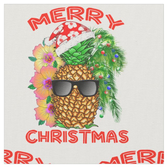 Tissu Joyeux ananas Père Noël de Noël (Fermer)
