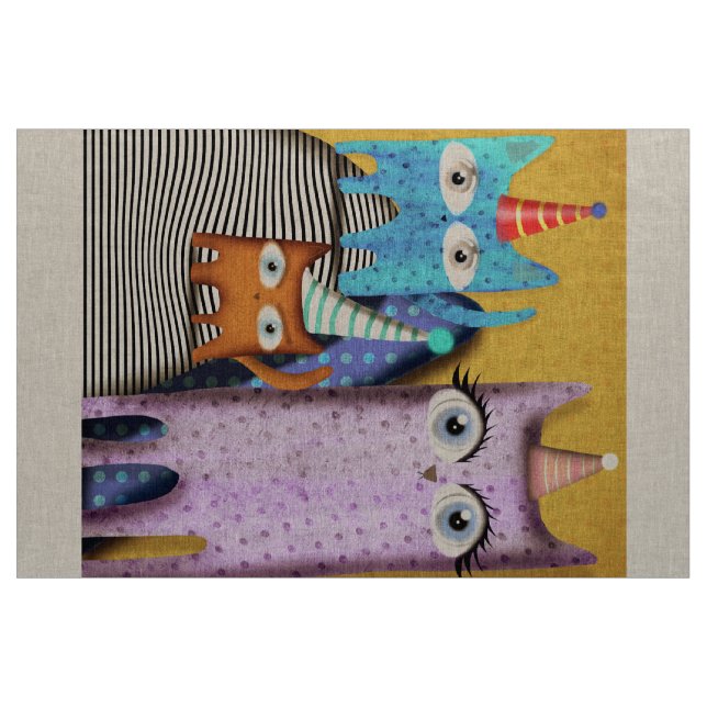 Tissu Joyeux Anniversaire Chats Lin (Yard)