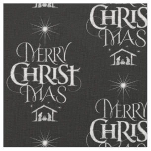 Tissu Joyeux Christ Mas Christian Christmas Black Chalk