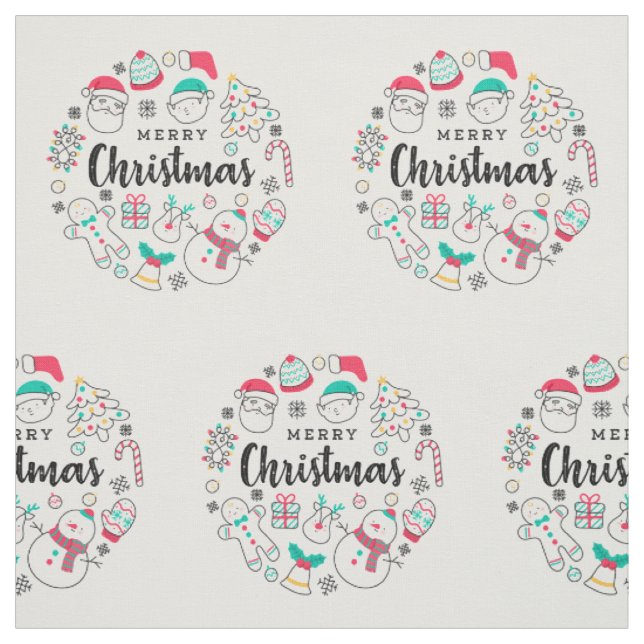 Tissu Joyeux dessin coloré de Noël (Échantillon)