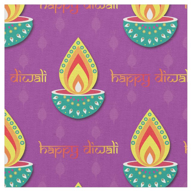 Tissu Joyeux Diwali sur le violet (Fermer)