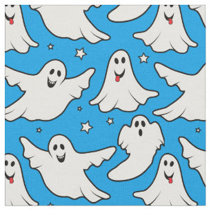 Tissu Joyeux Fantômes Motif d'Halloween en bleu