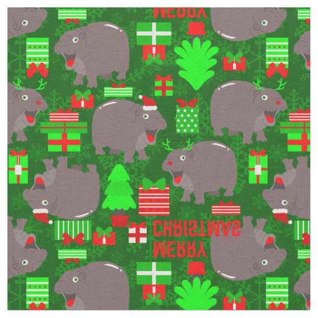 Tissu joyeux hippo joyeux hippopotame de noël (Fermer)