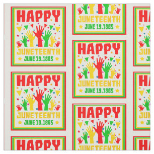 Tissu Joyeux JunetDix Rouge Vert Mains Jaunes