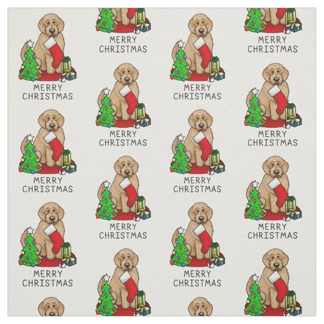 Tissu Joyeux Noël 2 Goldendoodle (rouge doré) mignonne (Échantillon)