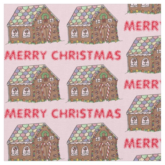 Tissu Joyeux Noël Gingerbread Maison Fêtes Noël (Fermer)