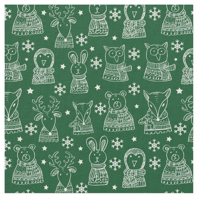 Tissu Joyeux Noël mignonne Motif animal de vacances (Fermer)