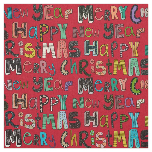 Tissu joyeux Noël rouge bonne année (Échantillon)